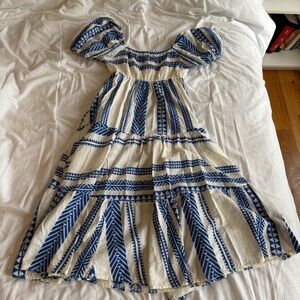 Sofia Blue and White Print Peasant Dress
